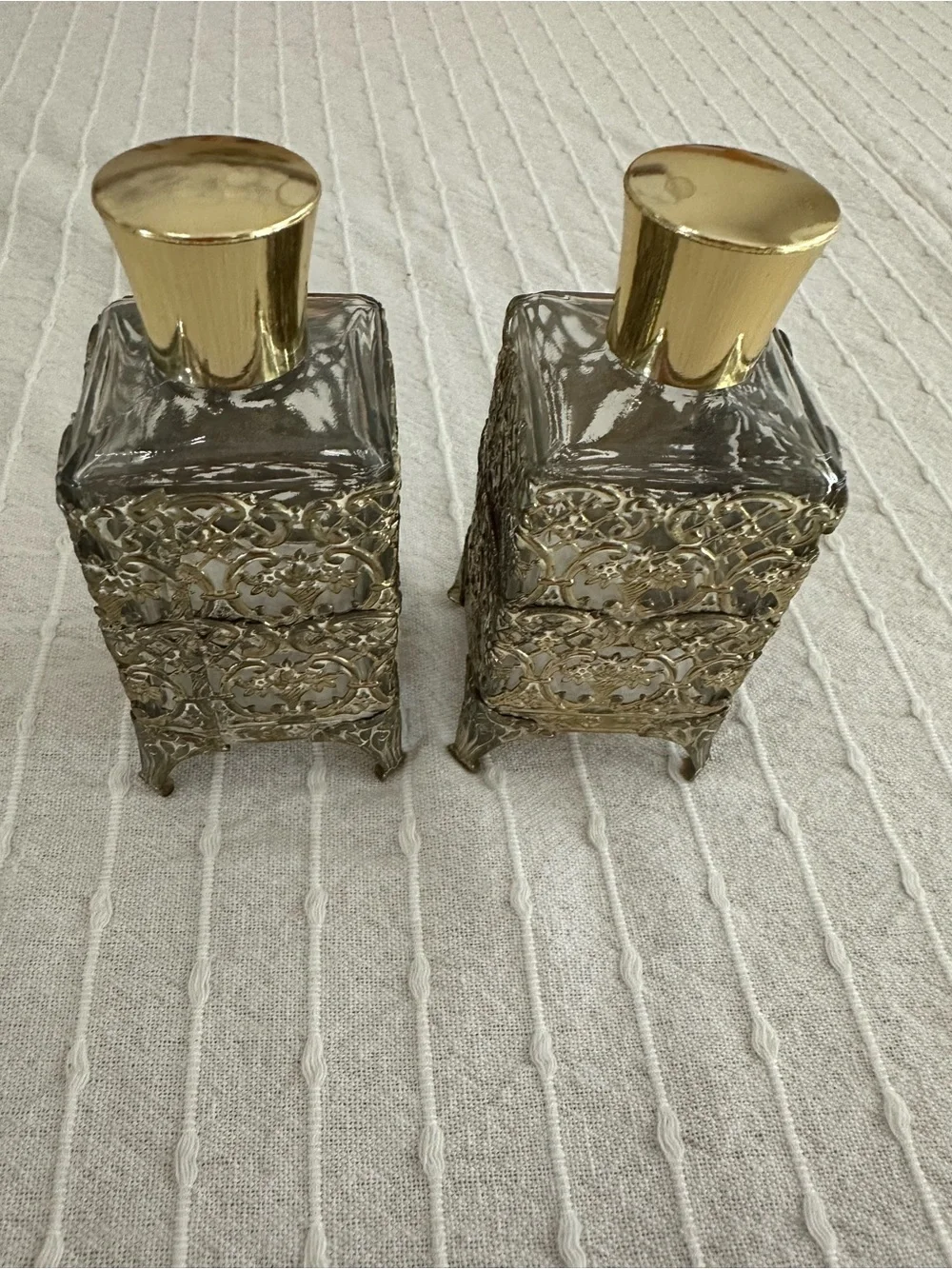 Ornate Gold Glass Decorative Bottles - Set of 2